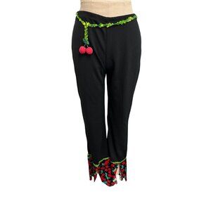 Curtain Call Costumes Black Pants With Cherry Trim & Crochet Belt Vintage-Style
